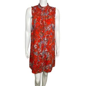 Carolina Belle Montreal Shift Dress Womens Size M Sleeveless Smocked Ruffle Red
